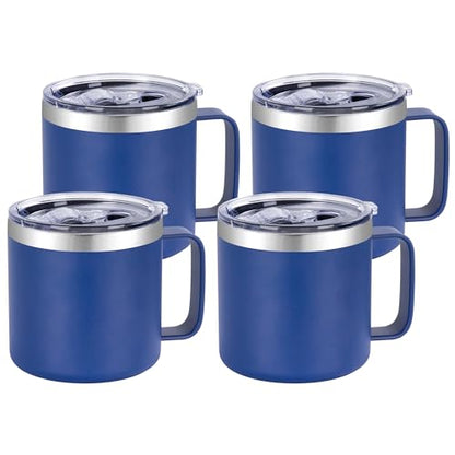 VEGOND 14 oz Insulated Coffee Mug Bulk with Handle, Stainless Steel Travel Coffee Mug with Lid, Double Wall Vacuum Metal Coffee Cup, Coffee Tumbler Powder Coated, Navy Blue 4 Pack - color: Navy Blue, size: 14 Ounces (4 Pack)