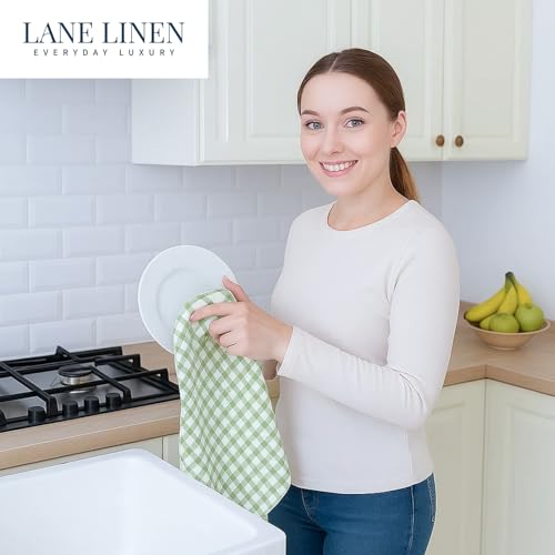 LANE LINEN Cotton Kitchen Towels Set, 4-Pack – Absorbent, Quick-Drying Dish Towels, 18" x 28" - Sage Green - color: 09: Sage Green, size: 18''x28" - 4 Pack