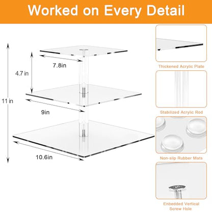 weddingwish 3 Tier Square Clear Acrylic Cupcake Stand, Clear Cupcake Display Stand Tower Tree, Tiered Cupcake Carrier Dessert Stands - color: Square, size: 3 Tier Square