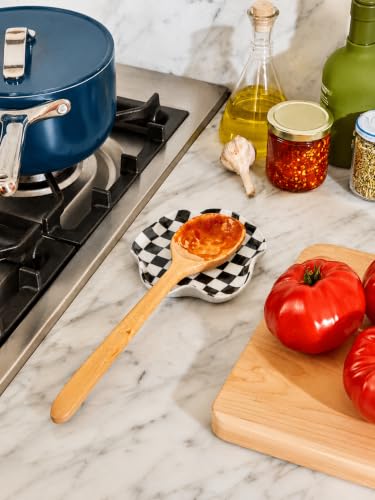 Miamolo Spoon Rest for Stove Top, 5.3in Checkered Spoon Holder Utensil Rest, Ceramic Spoon Rests for Coffee Bar, Kitchen Gadget Cooking Gift for Housewarming - Heat Resistant & Dishwasher Safe - color: Black & White Pattern