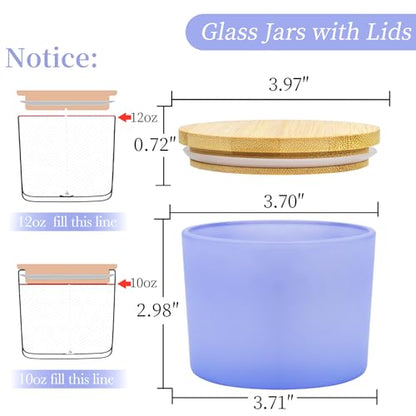 CONNOO 8 Pack 12 OZ Purple Glass Wide Mouth Candle Jars | Airtight Bamboo Lids, Sticky Warning Labels, Empty Container Bulk, Dishwasher Safe - color: Purple