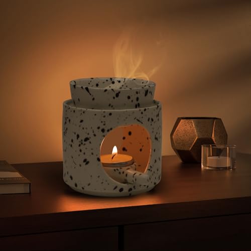 WD&CD Wax Melt Ceramic Oil Burner Black and White, Aroma Diffuser Essential Oil Burner Aromatherapy Wax Burner with Tealight Holder, Home Bedroom Decor - color: Black and White