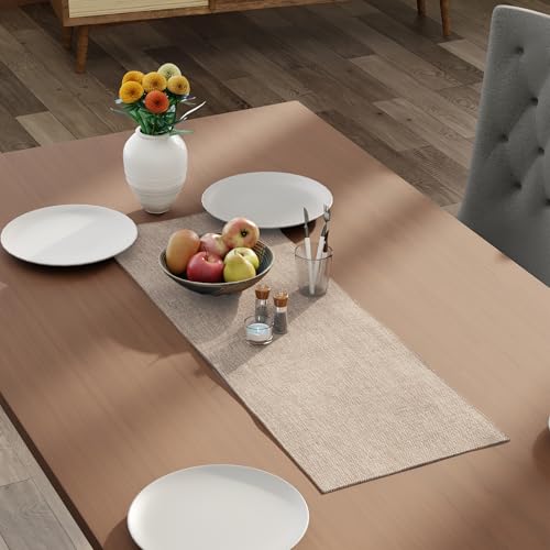 Encasa XO Table Runner 2 Seater, Soft Chenille 13"x36" | Sand, Woven Rib Texture | Machine Washable | Colorfast & Shrink Resistant | Durable Polyester Yarns - color: Sand, size: 13x36 in