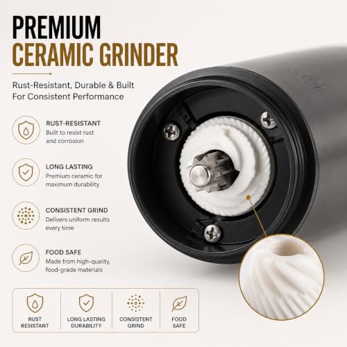 Automatic Electric Gravity Salt and Pepper Grinder Set, Rechargeable, One-Hand Operation, Dual USB-C Charging Cable, Adjustable Ceramic Burr, LED Light, Stainless Steel, 3.4 Oz - color: Stainless Steel