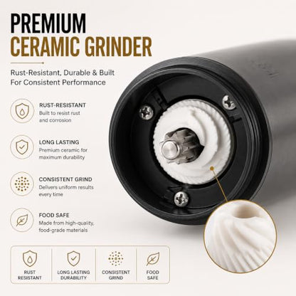Automatic Electric Gravity Salt and Pepper Grinder Set, Rechargeable, One-Hand Operation, Dual USB-C Charging Cable, Adjustable Ceramic Burr, LED Light, Stainless Steel, 3.4 Oz - color: Stainless Steel