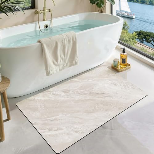 LUMI Non Slip Ultra Thin Bath Mat, Low Pile Quick Dry, White Marble, 24x36 | Low Profile Absorbent, Fits under Door, for Bathroom, Shower, Sink, Doorway, Entrance - color: A-white Marble, size: 24"x36"