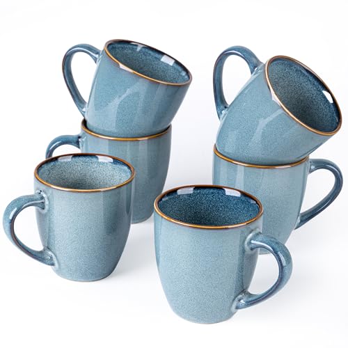 GBhome Ceramic Coffee Mugs Set of 6, 12oz Stoneware Coffee Mugs Set For Dad Mom Women MEN, Light Weight Ceramic Coffee Cups for Latte/Tea/Beer/Hot Cocoa, Dishwasher & Microwave Safe - color: Space Blue, size: Set of 6