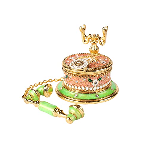 QIFU Hand Painted Green Pink Telephone Figurine Trinket Box Hinged Unique Gift for Family - color: T2 Green-Pink