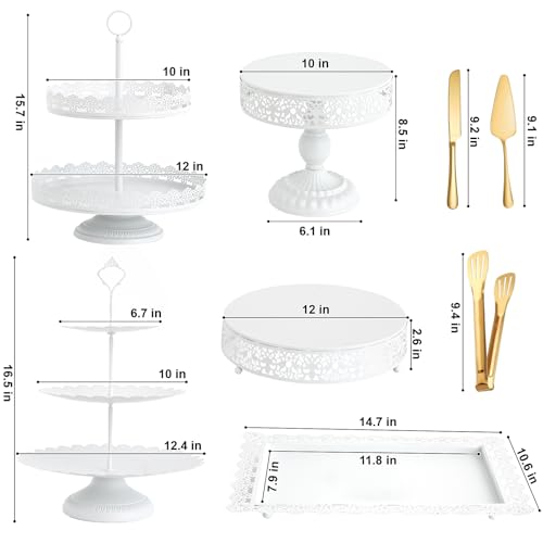 11 Pcs White Metal Cake Stand Set, Elegant Dessert Table Display Set for Party, Cupcake Stand & Candy Table Display Sets for Wedding, Birthday Celebration - color: White