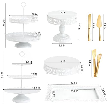 11 Pcs White Metal Cake Stand Set, Elegant Dessert Table Display Set for Party, Cupcake Stand & Candy Table Display Sets for Wedding, Birthday Celebration - color: White