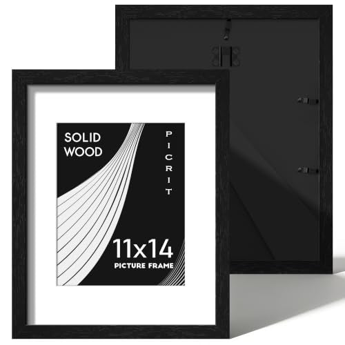 11x14 Solid Wood Frame Set of 2, Black Wood Grain Gallery Wall | Fits 8x10 Photos With Mat or 11x14 Without Mat, Black Backboard, Vertical or Horizontal Wall Mount, Tabletop, Easy Opening - color: Black Wood Grain, size: 11x14