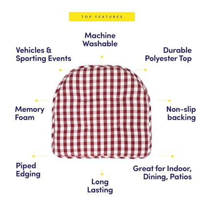 Sweet Home Collection Chair Cushion Memory Foam Pads Tufted Slip Non Skid Rubber Back U-Shaped 17" x 16" Seat Cover, 2 Count (Pack of 1), Checkered Wine/White - color: Checkered Wine/White, size: 2 Pack, style: Foam Pads