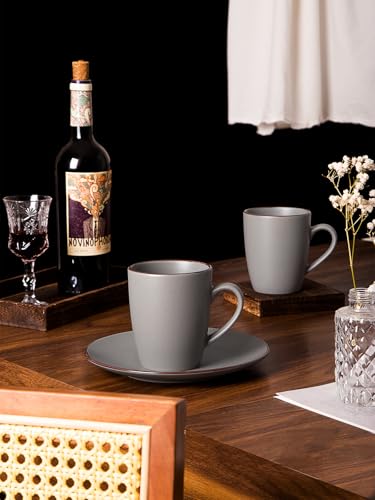 famiware Venus Coffee Mugs Set of 8, 13 oz Ceramic Stoneware Mug Cup Set | Coffee Mug with Handle for Tea, Latte, Cappuccino, Cocoa, Milk, Microwave and Dishwasher Safe, Dark Grey - color: Dark Gray, size: 8pcs