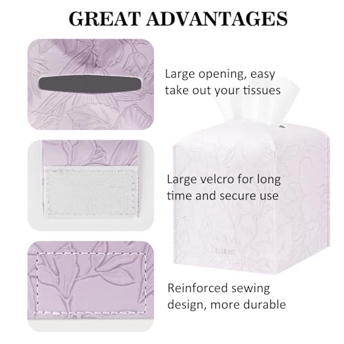 Tissue Box Holder Cover Square Tissue Cube Cover PU Leather Tissue Organizer with Bottom Belt for Bathroom, Tabletop, Kitchen, Night Stands, Office, Home, Car (1, Lightpurple) - color: Lightpurple