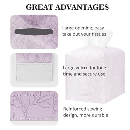 Tissue Box Holder Cover Square Tissue Cube Cover PU Leather Tissue Organizer with Bottom Belt for Bathroom, Tabletop, Kitchen, Night Stands, Office, Home, Car (1, Lightpurple) - color: Lightpurple