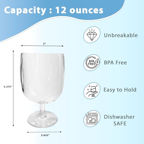 Lily's Home Unbreakable Plastic Wine Glasses Set of 8, 12 oz Shatterproof Stackable Tumblers, Reusable BPA Free Goblets for Indoor and Outdoor Use. Made in Taiwan (Clear) - color: Clear