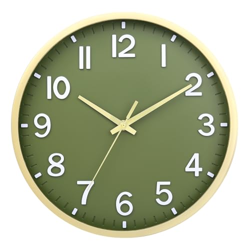 Wall Clocks Battery Operated 8 inch Modern Wall Clock,Silent Non Ticking Wall Clock for Living Room Bedroom Kitchen Office Classroom Decor (Green Gold) - color: Green Gold, size: 8 inch
