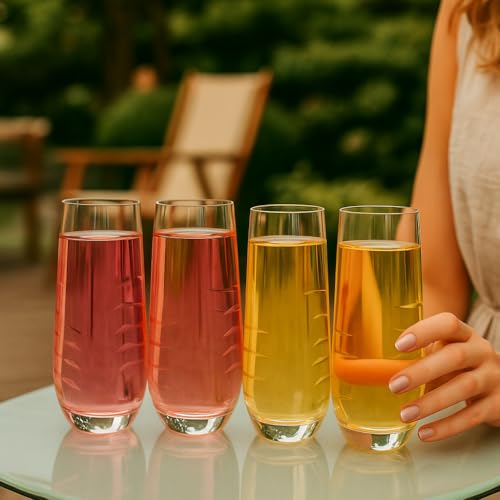 SHOSHIN Stemless Champagne Glasses Set of 4 – 9.5oz Lead-Free Crystal Flutes with Elegant Fish Pattern, Perfect for Parties and Weddings, Dishwasher Safe - color: Fish set of 4