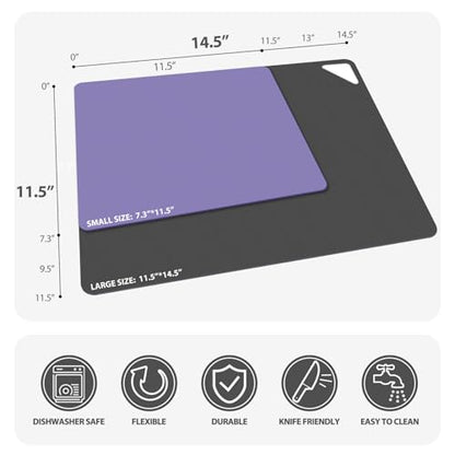 WK Plastic Flexible Cutting Boards for Kitchen, Flexible Cutting Board Mat Set of 10, Non Slip Cutting Mats with Hole, BPA Free, Dishwasher Safe, Multi Size - color: Multi Grey - S&L - 10