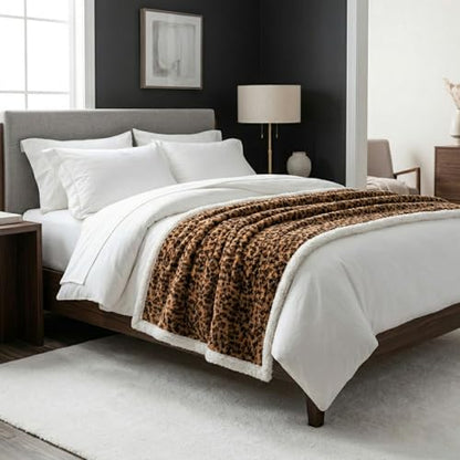 Sherpa Fleece Throw Blanket - 50x60-Inch Machine-Washable Reversible Throw - Fluffy Blankets for Couch, Chair, or Bed by Lavish Home (Leopard) - size: 50x60