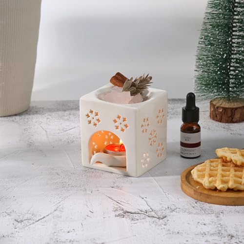 Essential Oil Burner for Scented Oil, Oil Warmer, Tealight Waxmelt Warmer, Candle Diffuser, Tea Light Holder, Square