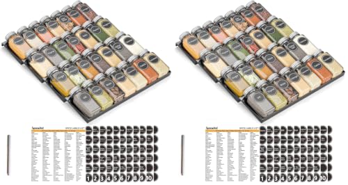 SpaceAid Spice Drawer Organizer with 28 Spice Jars, 386 Spice Labels, 4 Tier Seasoning Rack Tray Insert for Kitchen Drawers, 13" Wide x 17.5" Deep (Pack of 2) - size: 28 Jars, 13" Wide (Pack of 2)