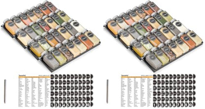 SpaceAid Spice Drawer Organizer with 28 Spice Jars, 386 Spice Labels, 4 Tier Seasoning Rack Tray Insert for Kitchen Drawers, 13" Wide x 17.5" Deep (Pack of 2) - size: 28 Jars, 13" Wide (Pack of 2)