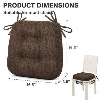 Shinnwa Dining Chair Cushions Set of 2, Dual-Layer Memory Foam Kitchen Chair Cushions, Patented Design Seat Pads with Ties, 16.5 x 16.5 x 3.5in, 4 Pack, Dark Brown - color: Dark Brown, size: 4 Count (Pack of 1)