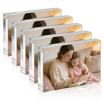 Acrylic Frame, 5x7 Picture Frame 5 Pack, 20MM Thicker Block, Double Sided Magnetic Clear Freestanding Photo Frame for Desk or Tabletop Display - size: 5x7" 5pack