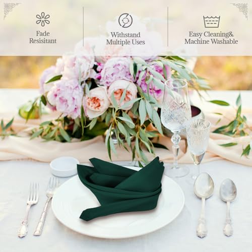 PLOYMONO Hunter Green Cloth Napkins - 8 Pack 17" x 17" Polyester Napkins | Heavy Duty 180 GSM Cloth Napkins with Hemmed Edges - Great for Restaurants, Weddings, Parties, Banquets Dinner - color: Hunter Green
