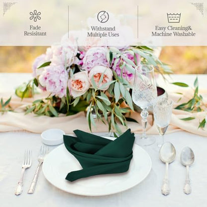 PLOYMONO Hunter Green Cloth Napkins - 8 Pack 17" x 17" Polyester Napkins | Heavy Duty 180 GSM Cloth Napkins with Hemmed Edges - Great for Restaurants, Weddings, Parties, Banquets Dinner - color: Hunter Green