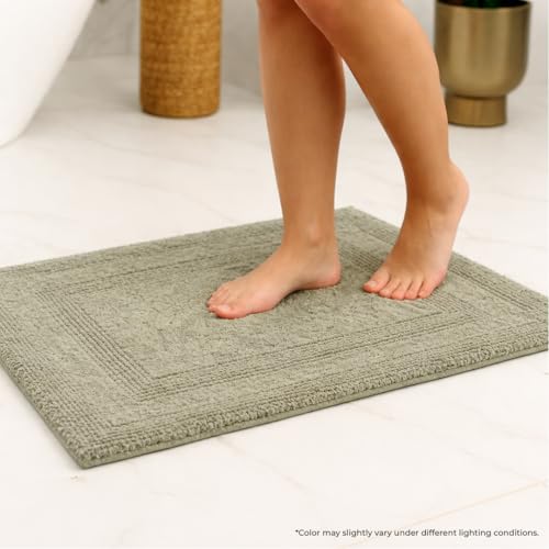 Akiko 100% Cotton Bath Mat, Soft Plush Reversible Bathroom Rug 20x32 Green | Bath Mats for Bathroom Absorbent Quick Dry Anti-Skid Machine Washable Bath Mats for Bathroom Shower Bathtub - color: Sage Green