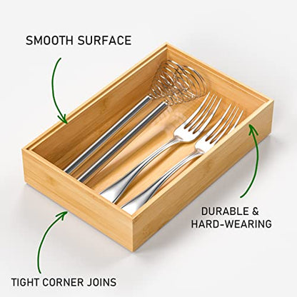 VeyFey Silverware Tray for Drawer, Stackable Kitchen Bamboo Drawer Organizer 9" x 6" x 2" Set of 2 - size: 9" x 6" x 2"