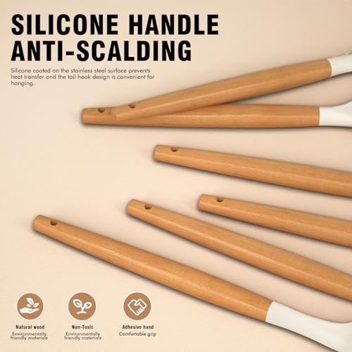 Silicone Cooking Utensils Set, Silicone Utensils for Cooking, 446° Heat Resistant Kitchen Utensil Silicone Spatula Sets, Kitchen Gadgets for Non-Stick Cookware BPA FREE (Cream White) - color: Cream White