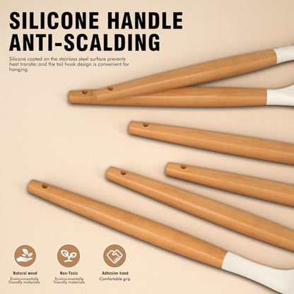 Silicone Cooking Utensils Set, Silicone Utensils for Cooking, 446° Heat Resistant Kitchen Utensil Silicone Spatula Sets, Kitchen Gadgets for Non-Stick Cookware BPA FREE (Cream White) - color: Cream White