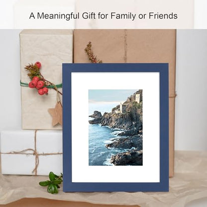 Hongkee 8x10 Picture Frame (4 Pack, Blue) Made of Real Glass and Wooden Frame - Display Pictures 5x7 with Mat or 8x10 Without Mat, 8 by 10 Photo Frames TableTop Display and Wall Mounting - color: Blue, size: 8x10 in