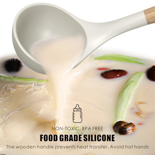 oannao Silicone Cooking Utensils Set - 446°F Heat Resistant Silicone Kitchen Utensils for Cooking,Kitchen Utensil Spatula Set w Wooden Handles, BPA FREE Gadgets for Non-Stick Cookware (Khaki) - color: Khaki