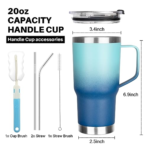 20 oz Tumbler with Handle, Stainless Steel Insulated Tumbler with Lid and Straw, Double Wall Vacuum Coffee Mug Tumbler,Insulated Coffee Thermal Cup for Cold and Hot(Light Dark Blue) - color: Light Dark Blue, size: 20 Ounces
