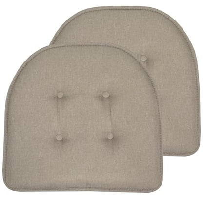 Sweet Home Collection Chair Cushion Memory Foam Pads Tufted Slip Non Skid Rubber Back U-Shaped 17" x 16" Seat Cover, 2 Count (Pack of 1), Khaki - color: Greige, size: 2 Pack, style: Foam Pads