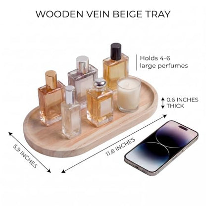 YKAJO Wooden Vein Beige Oval Marble Tray, 11.8x5.9 Perfume Organizer Dish | Honed natural stone; jewelry & trinket dish, ring & key holder, soap & candle catchall; bath counter, dresser, coffee table - color: Wooden Vein Beige, size: 11.8" x 5.9" x 0.6"