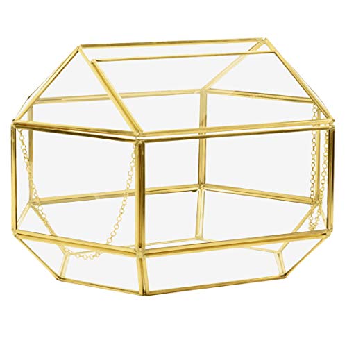 Koyal Wholesale 1 Pcs Gold Geometric Glass Wedding Card Box, Gold Wedding Reception Drop Box, Geometric Terrarium Glass Planter, Terrarium Card Box Centerpiece