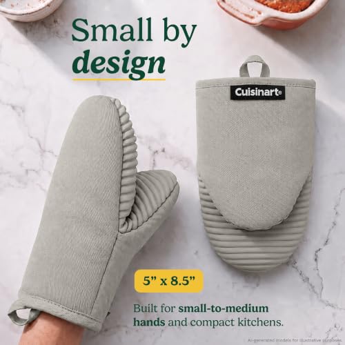 Cuisinart Mini Oven Mitts, 2-Pack 5"x8.5", Heat Resistant 500F | Compact pot holder for baking, air fryer, and cookware, silicone non-slip grip, hanging loop, fits either hand, wipes clean - color: Gray