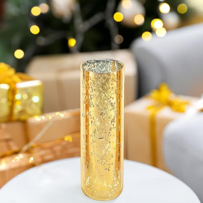 WGVI Hurricane Candle Holder Sleeve, W: 3", Ht: 10", Gold Speckled Glass Cylinder Open Both Ends, Chimney Tube Shade, 2 Pieces - color: Gold Speckle, size: 3x10"H