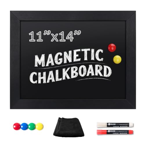 SELEAD Magnetic Chalkboard Words Sign Solid Wood Frame - 11" x 14", Black | Small Wall Decor Menu Chalk Board Pizarra for Home Kitchen, Business, Cafe, Restaurant - color: All Black, size: 14"W x 11"H