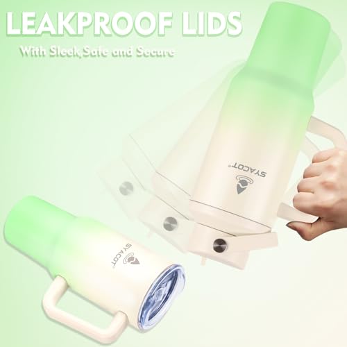 40 oz Tumbler with Handle and Straw or Convert to 40 oz Insulated Water Bottle Fits in Cup Holder. Stainless Steel Metal Water Flask with 2 Lids for Travel,Camping,Gym Sports Coffee Mug Thermal Cup - color: Cream Green