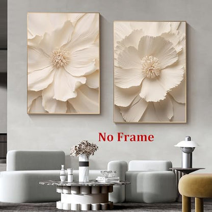 Peony Flower Painting Magnolia Flower Picture White Abstract Flower Wall Art Minimalist Flower Prints Modern Flower Picture White Flower Painting Blooming Flower Wall Art for Bedroom 16x24inx2 No Frame - color: Peony Flower Painting
