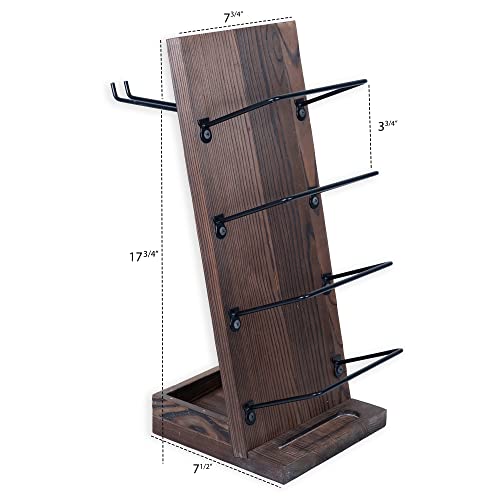Rueda Tabletop Wine Rack for 4 Bottles with 2 Stemware Glass Holder and Cork Storage Countertop Tray Freestanding Bar Organizer, Walnut