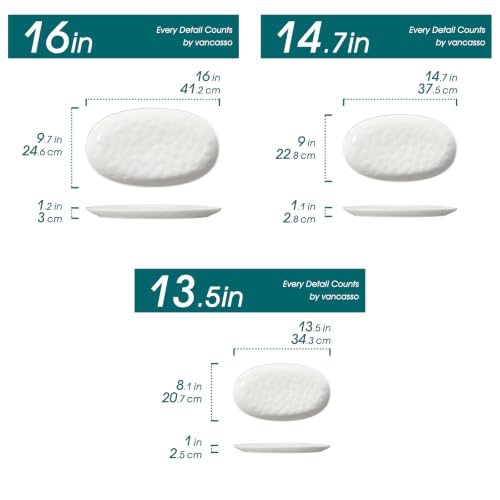 vancasso Ceramic Serving Platters Set of 3, Oval 16/14.7/13.5 Inch Porcelain Serving Dishes for Entertaining, Microwave Safe Serving Trays for Food, Turkey, Cheese, White - color: White