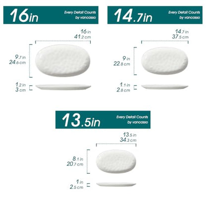vancasso Ceramic Serving Platters Set of 3, Oval 16/14.7/13.5 Inch Porcelain Serving Dishes for Entertaining, Microwave Safe Serving Trays for Food, Turkey, Cheese, White - color: White