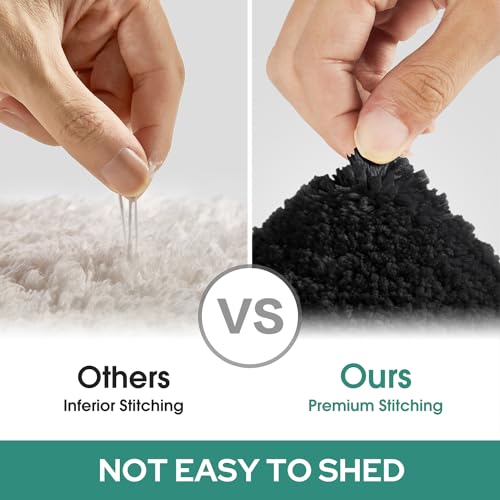 HOMEIDEAS Bathroom Rugs Sets 2 Piece, Super Soft and Absorbent Non Slip Microfiber U-Shaped Toilet Bath Mat Set (20"x32"+U20 x24, Black) - color: Loop- Black, size: 1'8" x 2'8" (20"x32"+U Shape 20"x24")